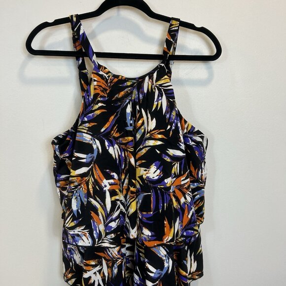 Fit 4 U A288587 20W Printed Hi-Neck Double Tiered Romper Swimsuit One Piece - Picture 2 of 11
